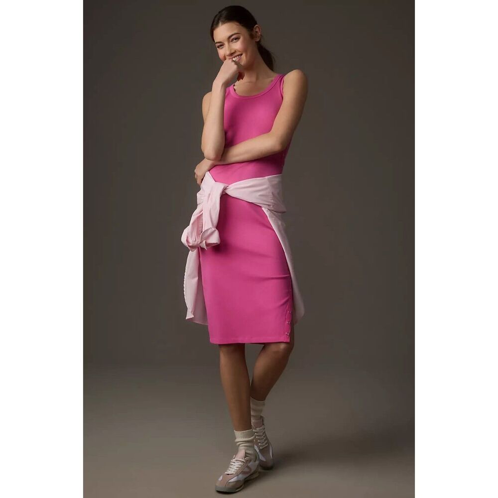 Sundry Sleeveless Magenta Ribbed Bodycon Snap Midi Dress, NWT, XS